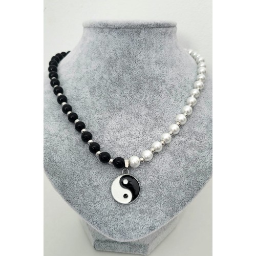 COLIER PERLE CU PANDANTIV  YIN&YANG